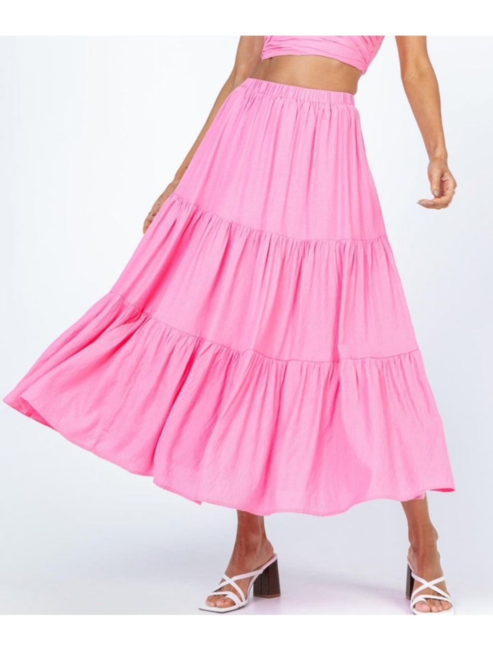 Princess Polly Allie Pink Tiered Ruffled Maxi Midi‎ Skirt
